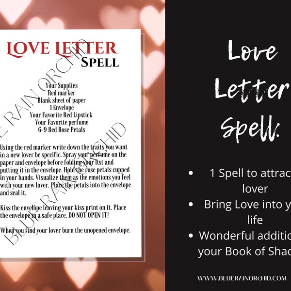 Love Letter Spell, Magic Love, Love Attraction, Digital Download, Printable Spell Pages, Book of Shadows, Grimoire Pages, Reference Pages,