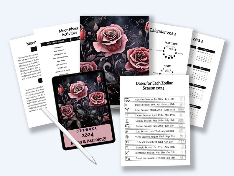 Astrology & Moon Info Sheets Gothic PDF Digital Download 2024 Moon Calendar Retrogrades Eclipses Zodiac Moon Phases Planetary Energy image 5