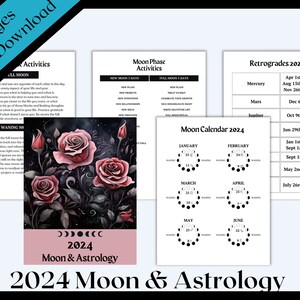 Astrology & Moon Info Sheets Gothic PDF Digital Download 2024 Moon Calendar Retrogrades Eclipses Zodiac Moon Phases Planetary Energy image 2