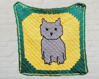 Handmade crochet dog baby blanket inspired by Toto in The Wizard of Oz, 28"x 28" Book or animal lover nerdy gift