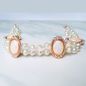Handmade Iridescent pink and white beaded coquette princess choker, 14.75&quot; long, ONE OF A KIND, Fairycore necklace