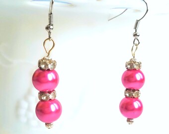 Handmade silver and pink pearl dangle drop coquette earrings, One of a kind, CLIP ONS OPTIONAL