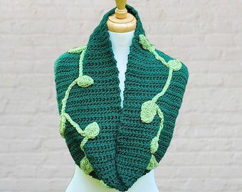 Handmade crochet vine and leaf infinity scarf inspired by The Jungle Book, 42.5" long 8" wide, Nerdy gifts