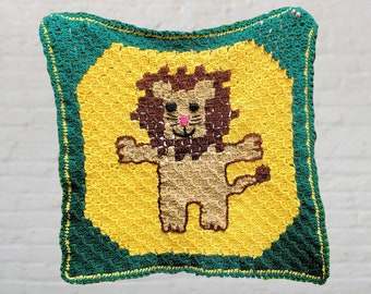 Handmade crochet Cowardly Lion Wizard of Oz inspired baby blanket, 28" x 28", Animal themed nursery decor, Nerdy gifts for baby shower