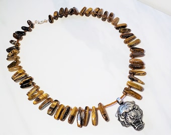 Handmade beaded tigers eye necklace inspired by Shere Khan Jungle Book, Nerdy gifts for cat lover
