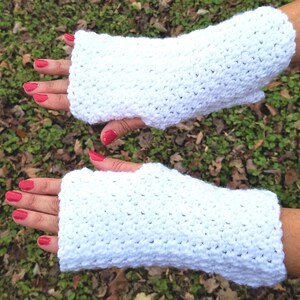 Handmade crochet white fingerless gloves