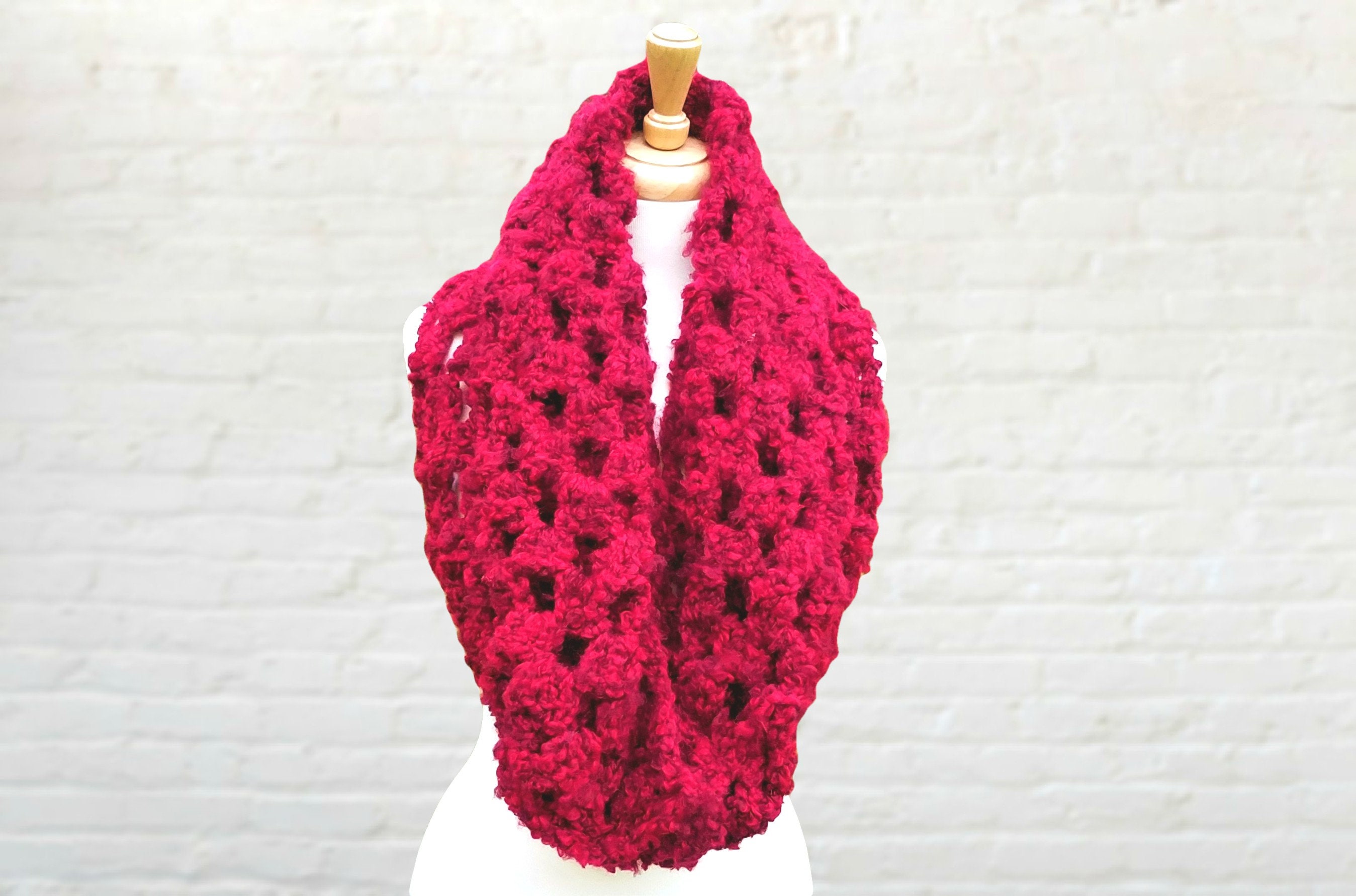 Crimson Chunky Crochet Infinity Scarf