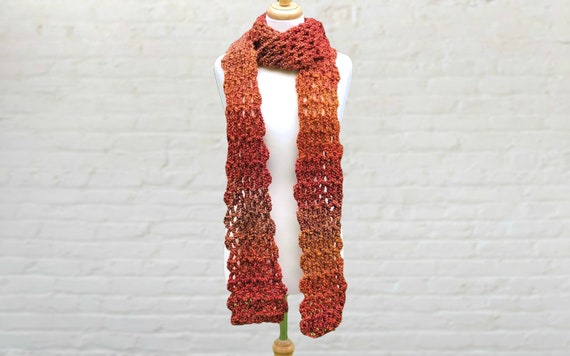 Handmade Long Crochet Scarf 3 Colors Available, Orange 