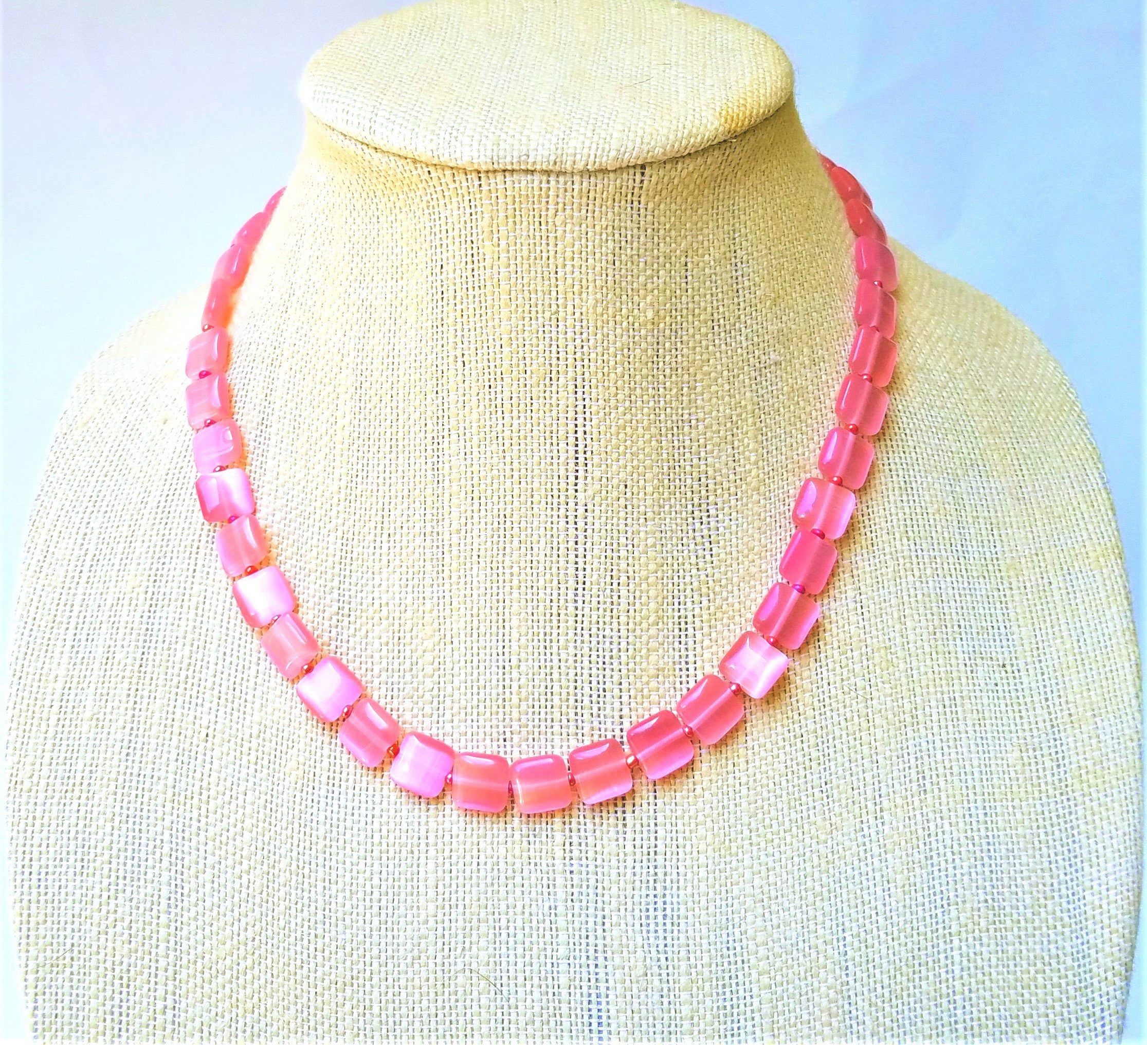 Pink necklace Simple beaded necklace Etsy