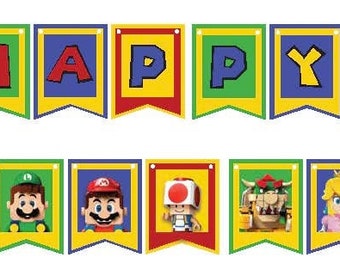 Banner temático de cumpleaños inspirado en LEGO Super Mario