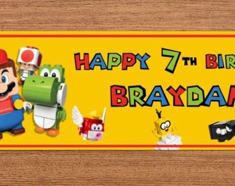 Banner de cumpleaños personalizado LEGO Super Mario de 2 x 6 pies