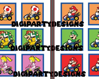 Fiesta de cumpleaños de Mario Kart: diseño de hoja de pegatinas multiusos