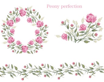 Clip art PEONY PERFECTION de acuarela
