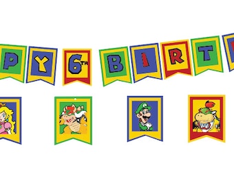 Banner de fiesta de cumpleaños de Super Mario - DESCARGA DIGITAL