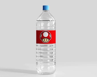 Artículos para fiestas con etiquetas de botellas de agua inspiradas en Super Mario