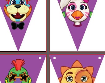 Banner de fiesta con tema de violación de seguridad de Five Nights at Freddy's_ACENTOS PÚRPURA/NARANJA/ROJO