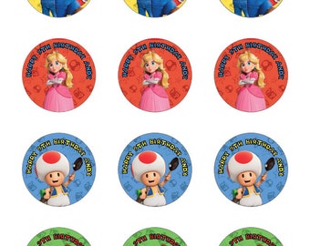 Super Mario Bros. inspirado en la película -Pegatinas de cumpleaños PERSONALIZADAS múltiples personajes