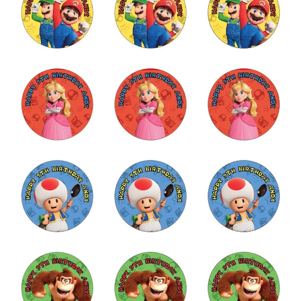 Super Mario Bros. movie-inspired -CUSTOM Birthday Stickers multiple characters