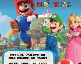 Invitación de cumpleaños inspirada en la película Super Mario Bros. DISEÑO DIGITAL PERSONALIZADO
