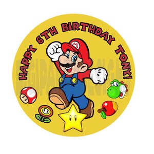 Super mario gepersonaliseerde verjaardag sticker- digitale download
