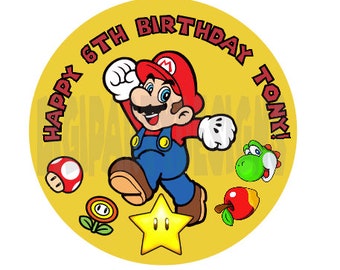 Pegatina de cumpleaños personalizada de Super mario- descarga digital