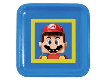 Diseño de plato de papel temático de fiesta de cumpleaños inspirado en LEGO Super Mario DESCARGA DIGITAL