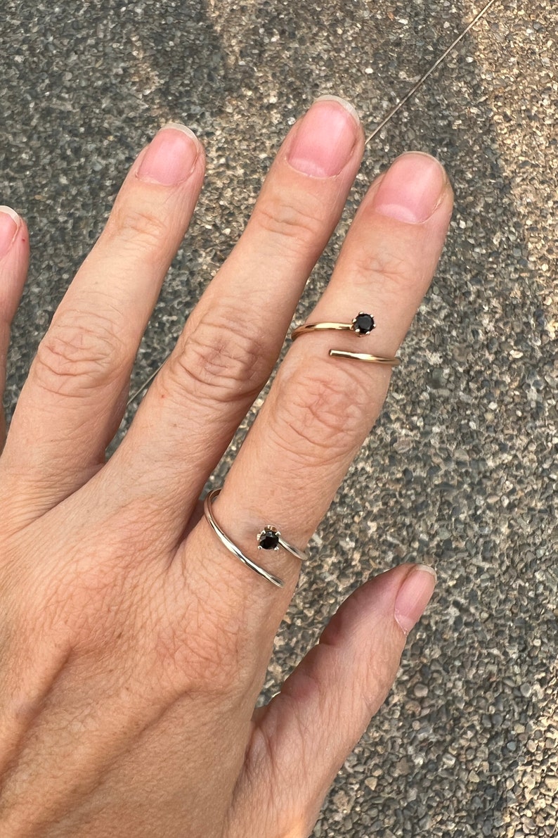 Black Spinel adjustable ring in Argentium sterling silver or 14k gold fill Dainty Ring Gemstone Ring image 4