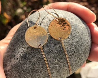 Brass chain earrings - Stargazer Disc earrings Victoria BC Vancouver Island Canada