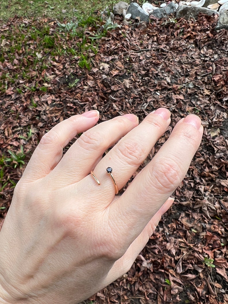 Black Spinel adjustable ring in Argentium sterling silver or 14k gold fill Dainty Ring Gemstone Ring image 1