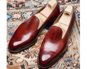 Men's burgundy leather loafers, Men slipons,Men's loafers shoes Men Style Shoes