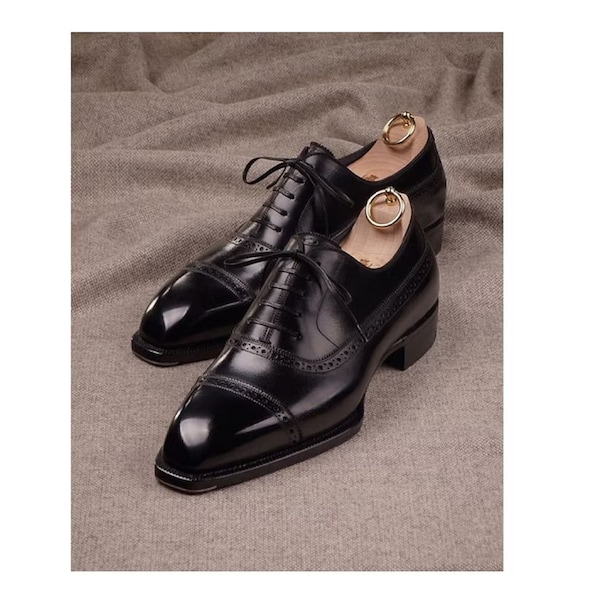 Men's Black Leather Oxford Dress Shoes, Handmade Black Leather Formal Shoes, CapToe Leather Shoes