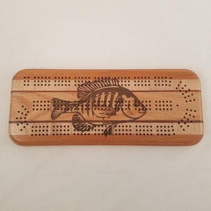 Sunfish Cribbage Board, With Pegs and Peg Storage, Hardwood with Walnut Inlay