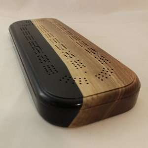 Cribbage Board, Large 3 Player, Live Edge Walnut Wood with Black Epoxy Resin, Natural Board Edge