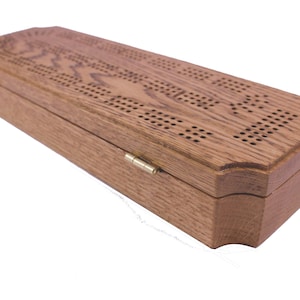 Cribbage Board - 3 Track - Red Oak - With Card Storage - Can Be Made Unique By Adding Personalized Text