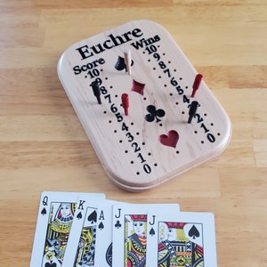Euchre Game Board, Carved Maple Board, With Pegs and Peg Storage