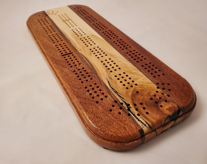 Cribbage Board A Beautiful 3 Track Game Board, Made From Various Hardwoods, With Pegs and Peg
