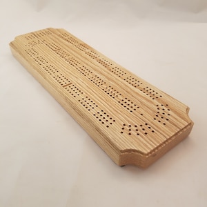 Cribbage Board, Red Oak Wood, 3 Player Track-Can Be Made Unique By Adding Personalized Text Custom Option-With Pegs and Storage-Great Gift