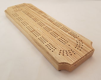 Cribbage Board, Red Oak Wood, 3 Player Track-Can Be Made Unique By Adding Personalized Text Custom Option-With Pegs and Storage-Great Gift