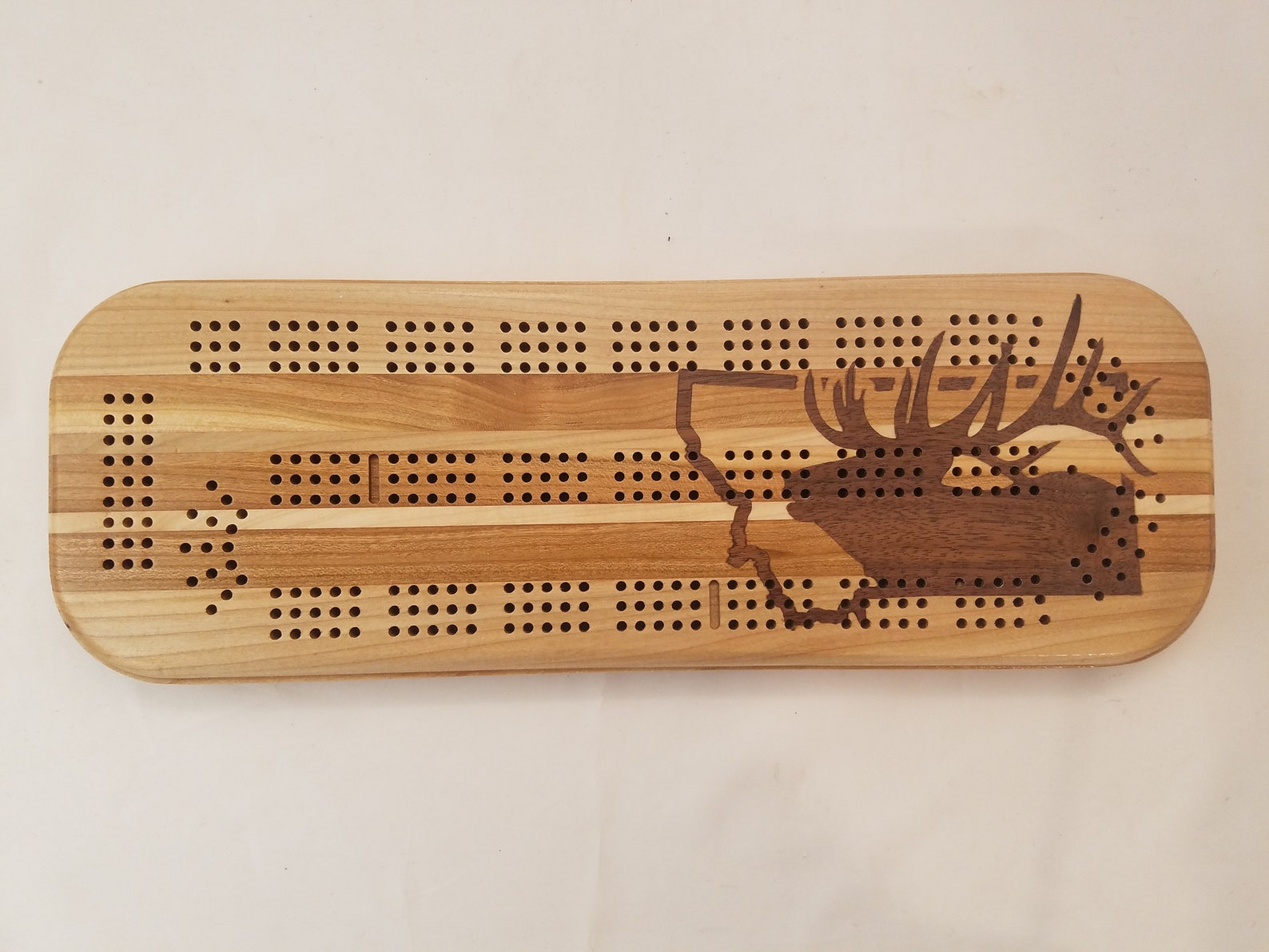 Cribbage Board Montana Elk Inlay 3 Player Mixed Hardwood Etsy