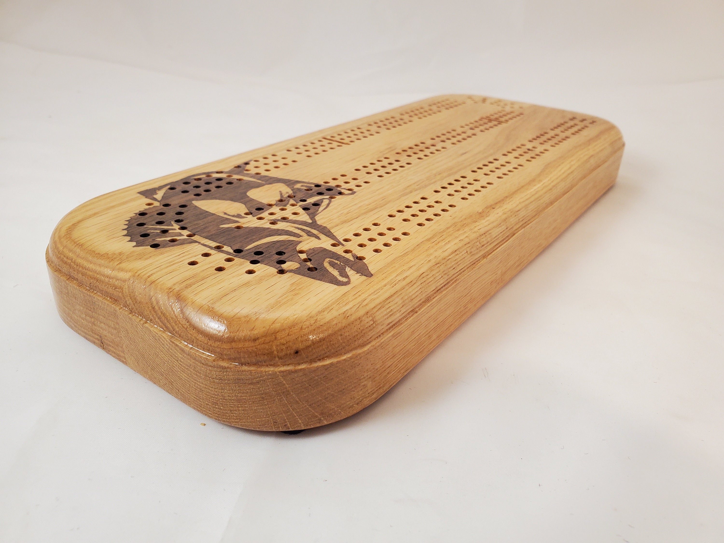 Cribbage Board, Walleye Inlay, 3 Player, Thick Oak With Walnut Inlay ...