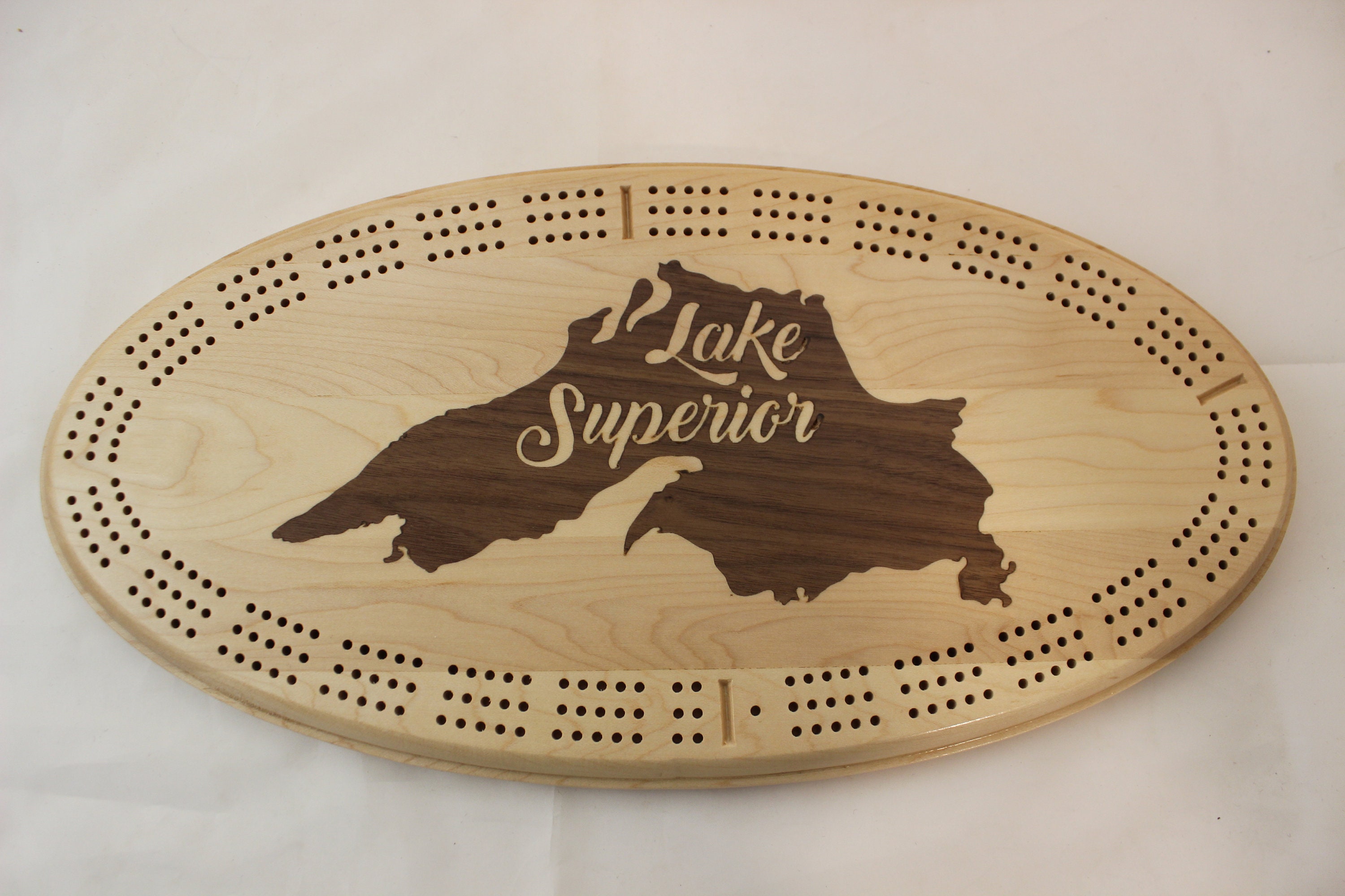 Cribbage Board, Lake Superior Inlay, Maple With Walnut Inlay, With Pegs ...