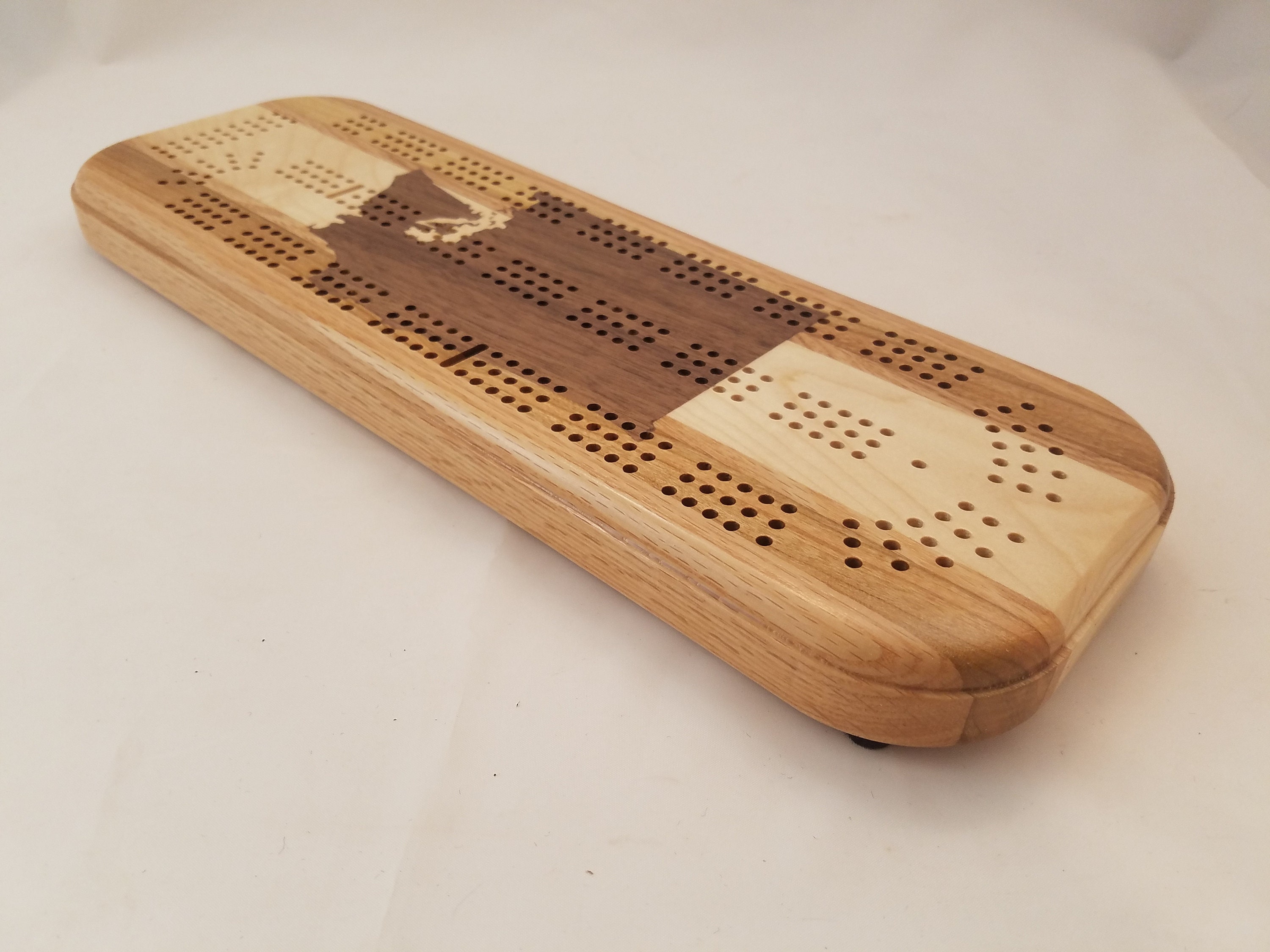Cribbage Board, Washington Inlay, 3 Player, Mixed Hardwoods With Walnut ...