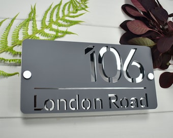 Personalised House Sign Modern Elegant Home Sign Grey Face Colour Choice of Background Colour Perspex Acrylic New Home House Address Sign