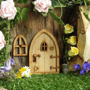 Country Cottage Wooden 3D Fairy Door Craft Kit with Fairy Windows, Keyhole and Door Handle for Fairy Gardens, Fairy Houses etc image 1