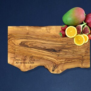 Personalised Chopping Board Olive Wood Cutting Board Rectangle Live-Edge Rustic Wooden Presentation Serving Board Wedding Gift New Home (S3)