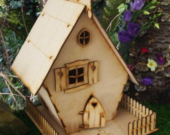 Crooked Wooden Fairy House with Opening Fairy Door and Base Stand - Self-Assembly Fairy House Craft Kit