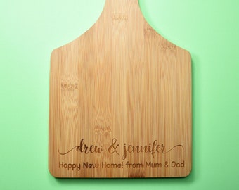 Personalised Paddle Shaped Chopping Board Bamboo Small Paddle Wooden Cutting Serving Cheese Board Portrait