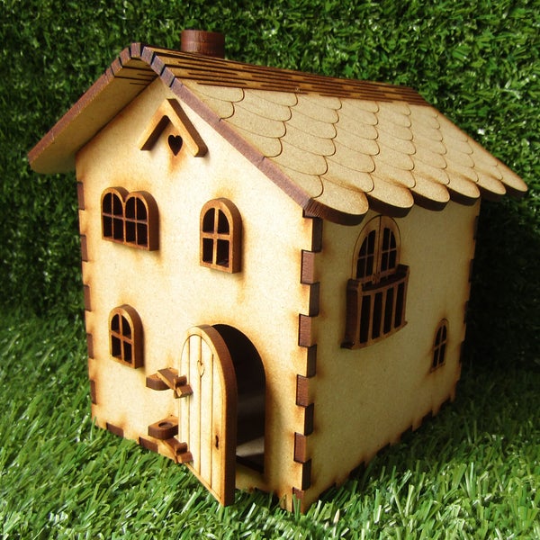 Kit maison de fée en bois avec porte de fée qui s'ouvre complètement. Kit de création maison de fée miniature très détaillée « Boîte de chocolat » à monter soi-même