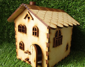 Wooden Fairy House Kit with Fully Opening Fairy Door. Miniature Highly-detailed 'Chocolate Box' Self Assembly Fairy House Craft Kit