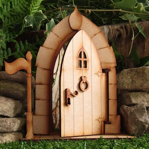 Opening XL Fairy Castle Door - Freestanding Fully Opening Three-dimensional  Wooden Fairy Door Craft Kit with Base Stand and Flag